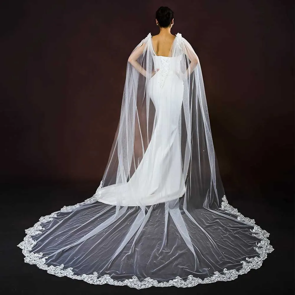 Gioielli per capelli Mantella da donna Veli da sposa Mantello lungo stile cattedrale Slingback Abito da sposa Accessori per scialle a spalla_voghion.com