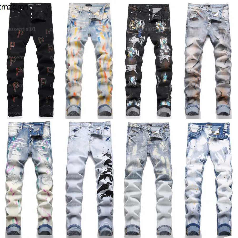 lila jeans designer jeans för man denim byxor mens jean mager hip hop spray färg mode streetwear joggar pant lila märke raka ben byxor svart