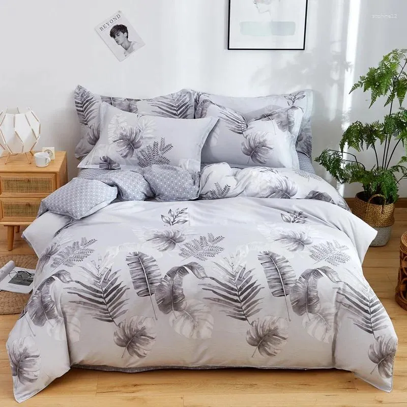 Ensembles de literie Pièdes de gris imprimées Ensemble de maison de coton 3-4pcs de haute qualité modèle avec une fleur d'arbre étoile