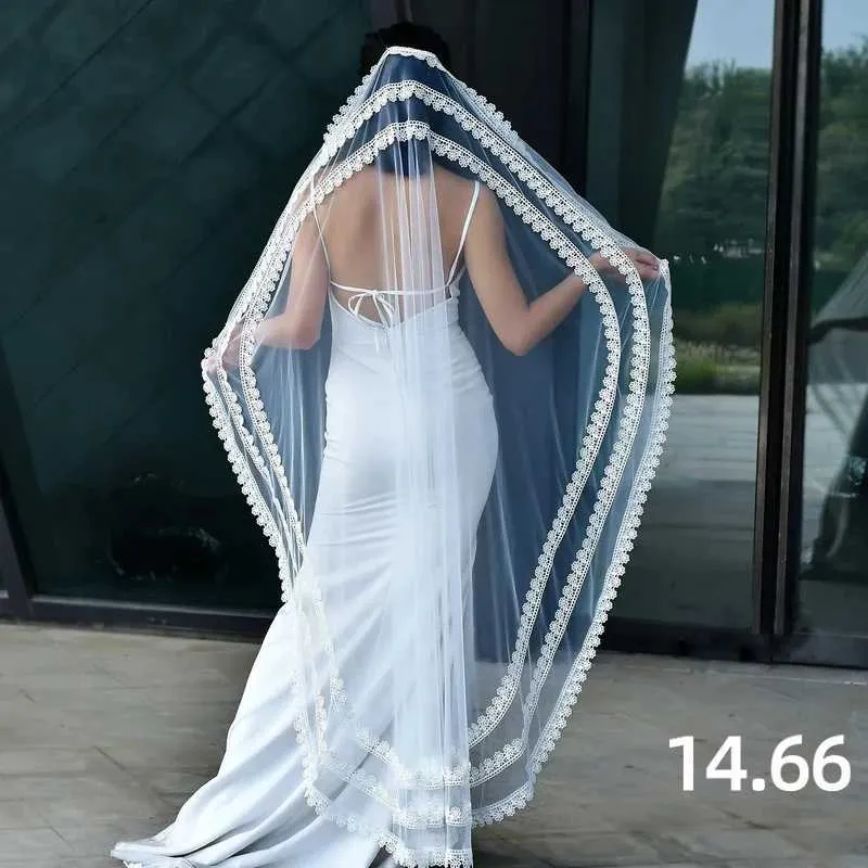 Hair Jewelry MZA91 Short Veil Edge Veils Wedding Bridal Accessories Thin Scallop Lace Trim Soft Tulle with Comb_voghion.com