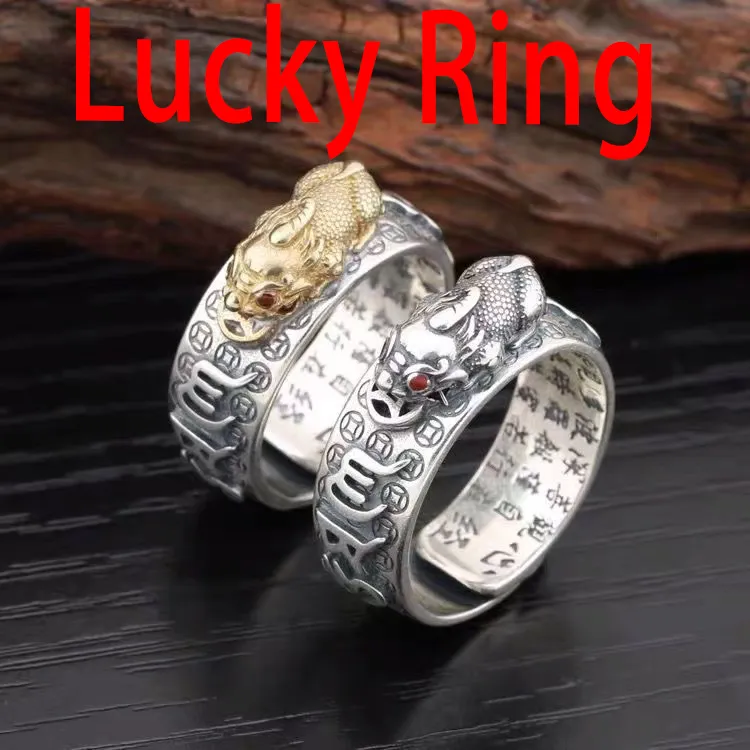 Good Luck Ring for Men and Women, Designer Ring for Luck Transfer, Victory Pixiu Ring, Pure Silver Exchange, Adjustable Opening for Wealth and Attraction, Multiple Styles