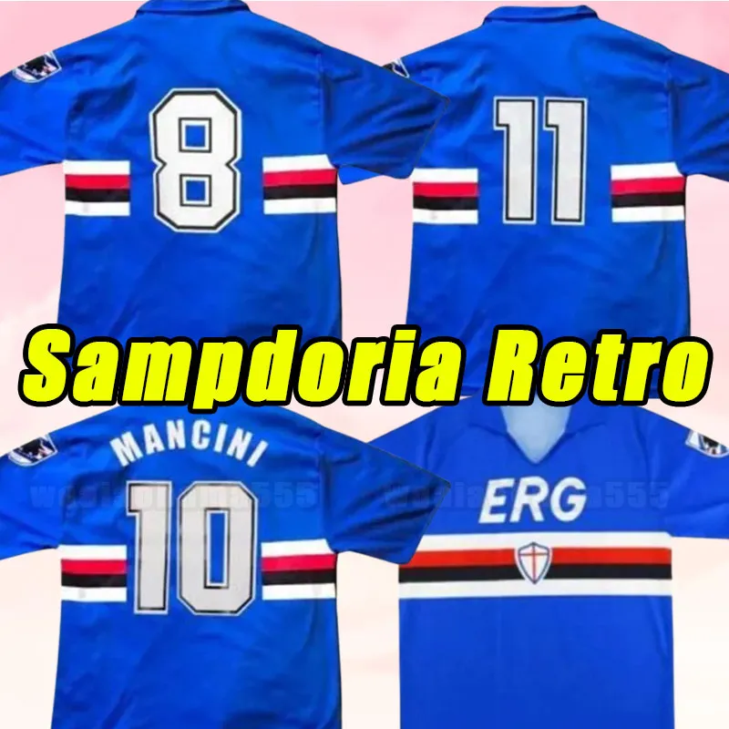 90 91 Sampdoria Mancini Vialli Home Soccer Jersey 1990 1991 Maglie Da Calcio Sampdoria Retro Vintage Classic Shirt Maillot