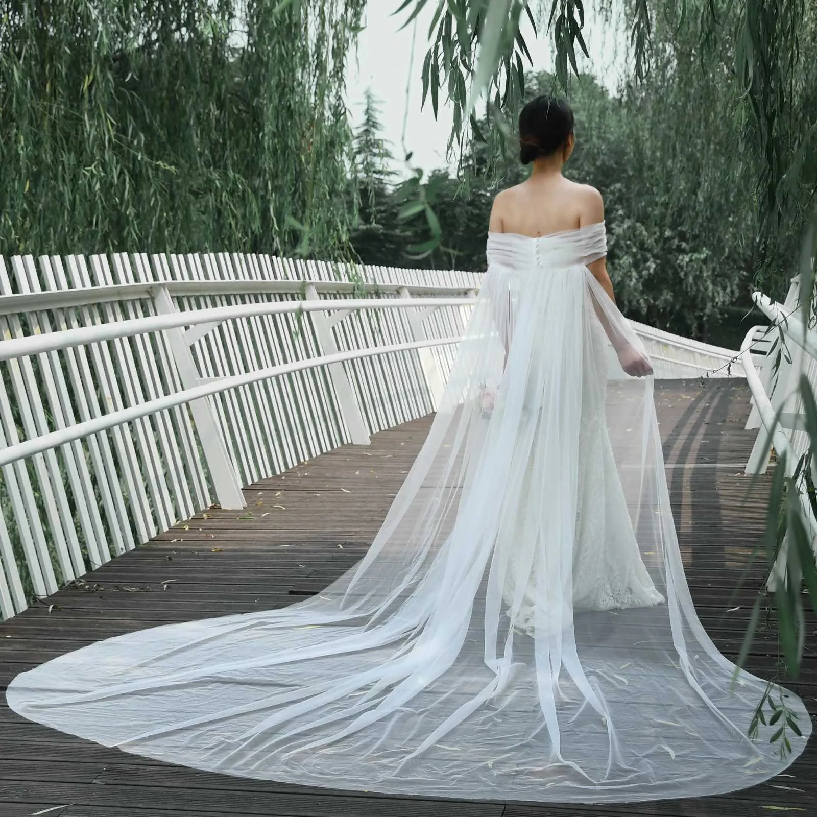 Bijuterii de păr VG87 Catedrală Mireasă Pelerină Voal Bolero Jachetă Femei Plus Size Șal Accesorii Mireasă Palton de Nuntă_voghion.com