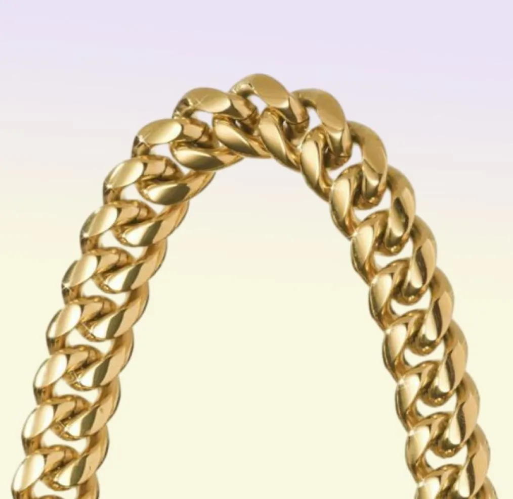 Mens Miami Cuban Link Chain Bracelet Solid 14K Gold Geplaatste roestvrij staal319Q6761130