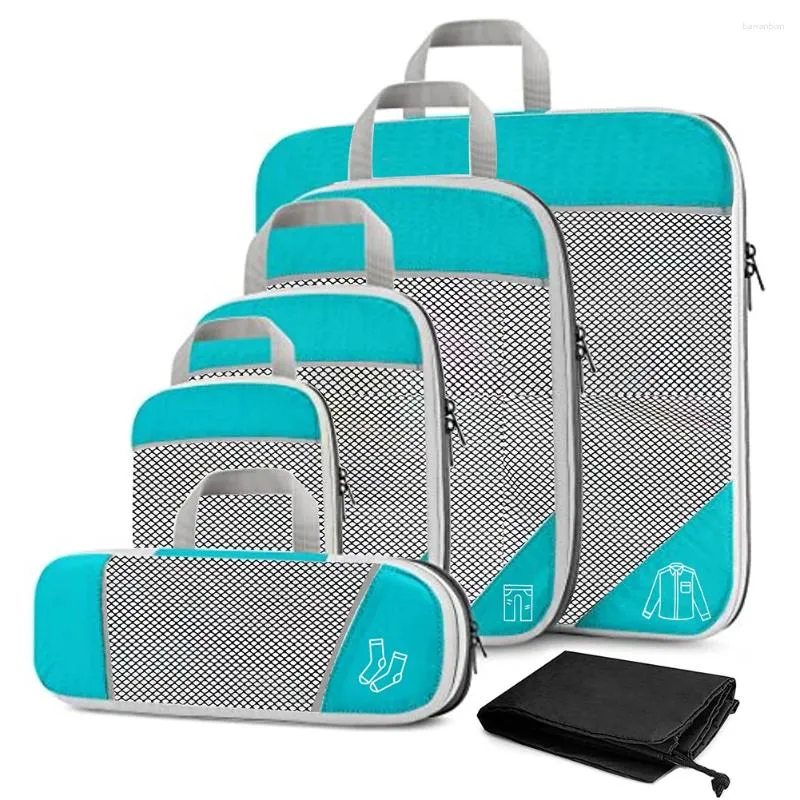 Sacs de rangement 6PCS Cubes d'emballage comprimés Ensemble d'organisateur de voyage avec sac de chaussures en maille visuelle bagage portable