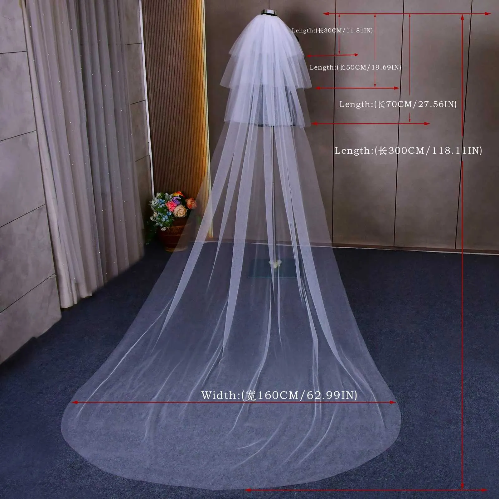 Hair Jewelry V27 Cathedral 4 Tier Sheer Bridal Veils Soft Italian Tulle Extra Long Wedding Veil for Bride_ipsvogv.com