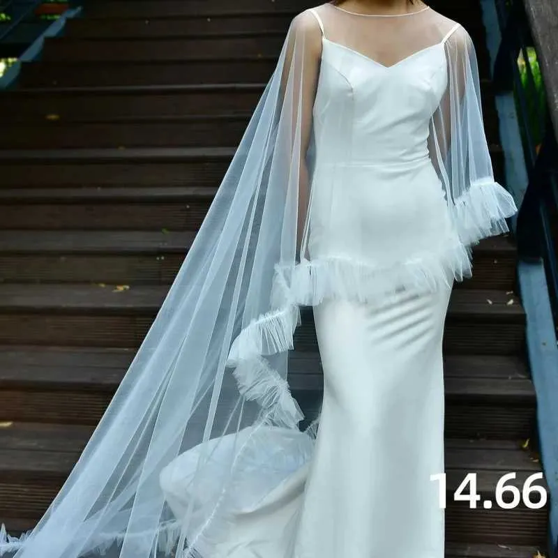 Joyas para el cabello para mujer MZB19, capa de novia larga, velo, bolero de talla grande, chaqueta elegante para mujer, capa tipo catedral para invitadas a la boda_voghion.com