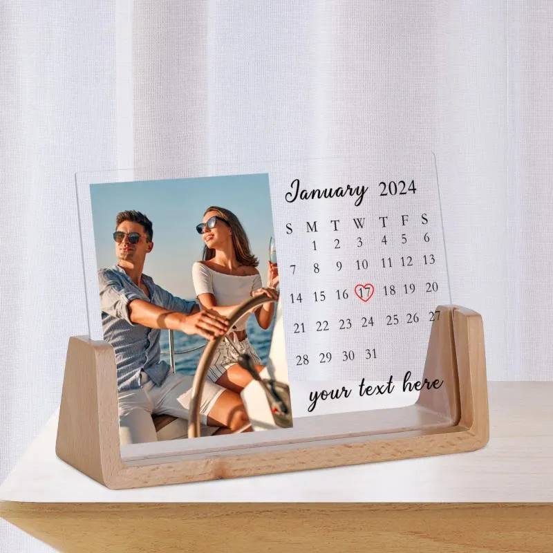 Frames PO personnalisés calendrier acrylique Frame photo Couple d'anniversaire de mariage Cadeau pour mari femme Date personnalisée