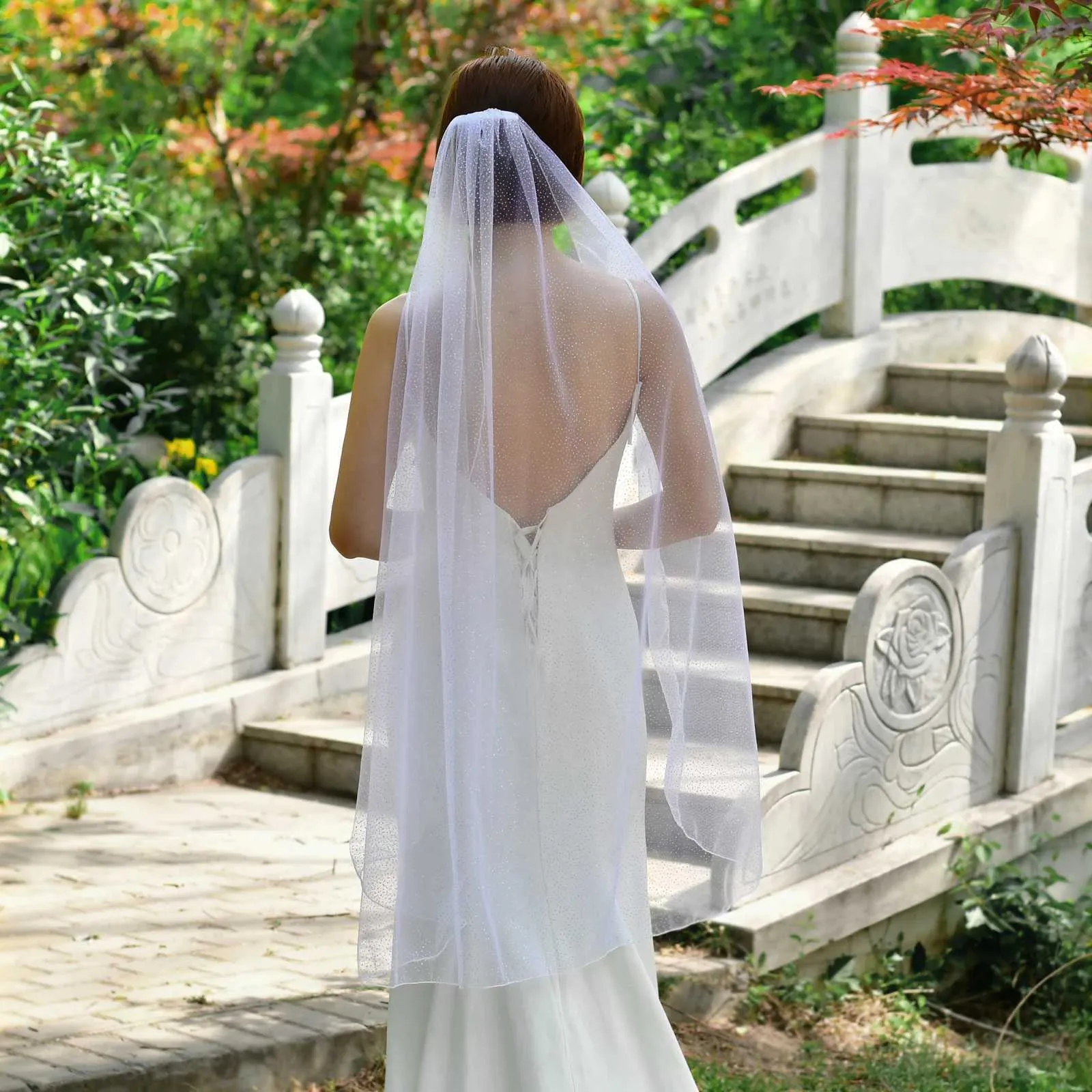 Champagne Bridal Veil 1 Tier Soft Tulle Veil For Wedding Bride_voghion.com