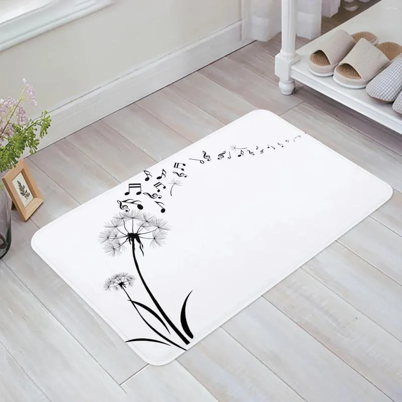 Carpets Black Musical Note Plant Plant Graine de cuisine Blanc Portant de la cuisine Bath Bath Planchers Tapis Porte de porte Patte