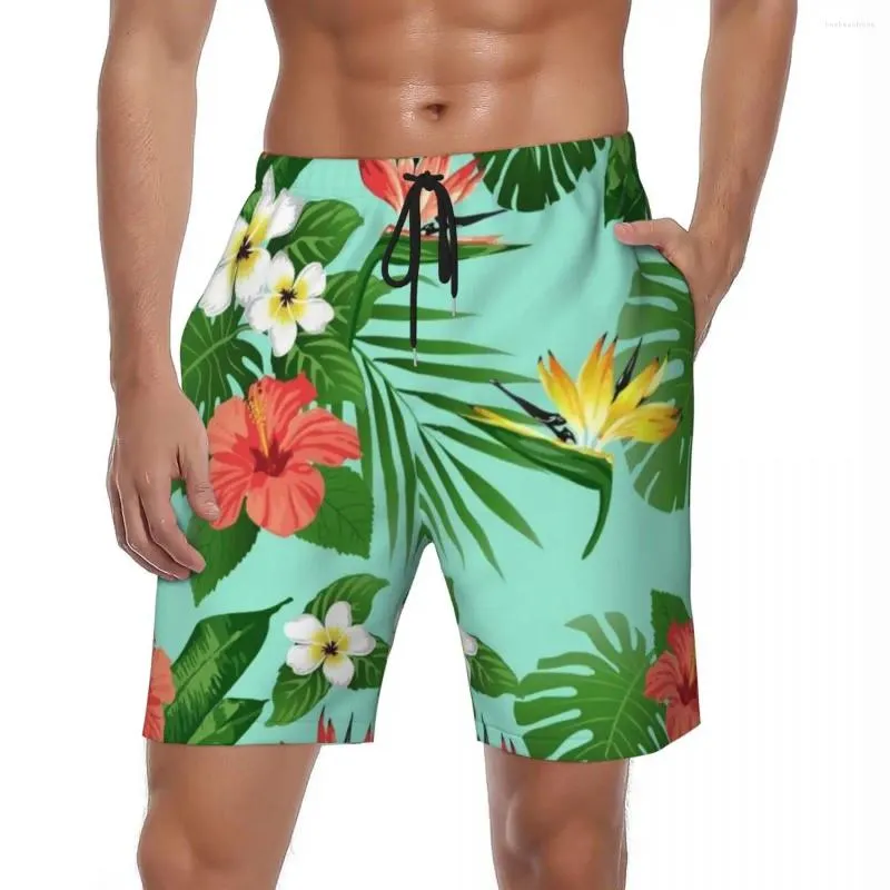 Herrshorts badkläder underbara tropiska blommiga brädor sommar hawaii blommor avslappnad korta byxor sportkläder bekväma strandstammar