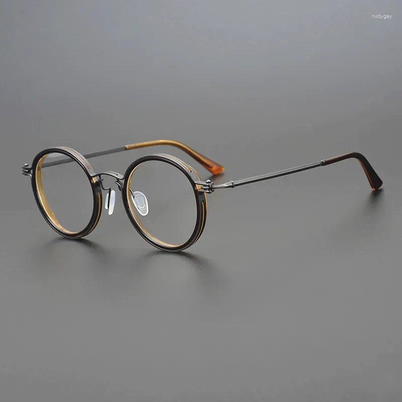 サングラスフレームデザイナーチタンラウンドグラス男性女性レトロ手作り眼鏡フレーム光学近視処方透明アイウェア