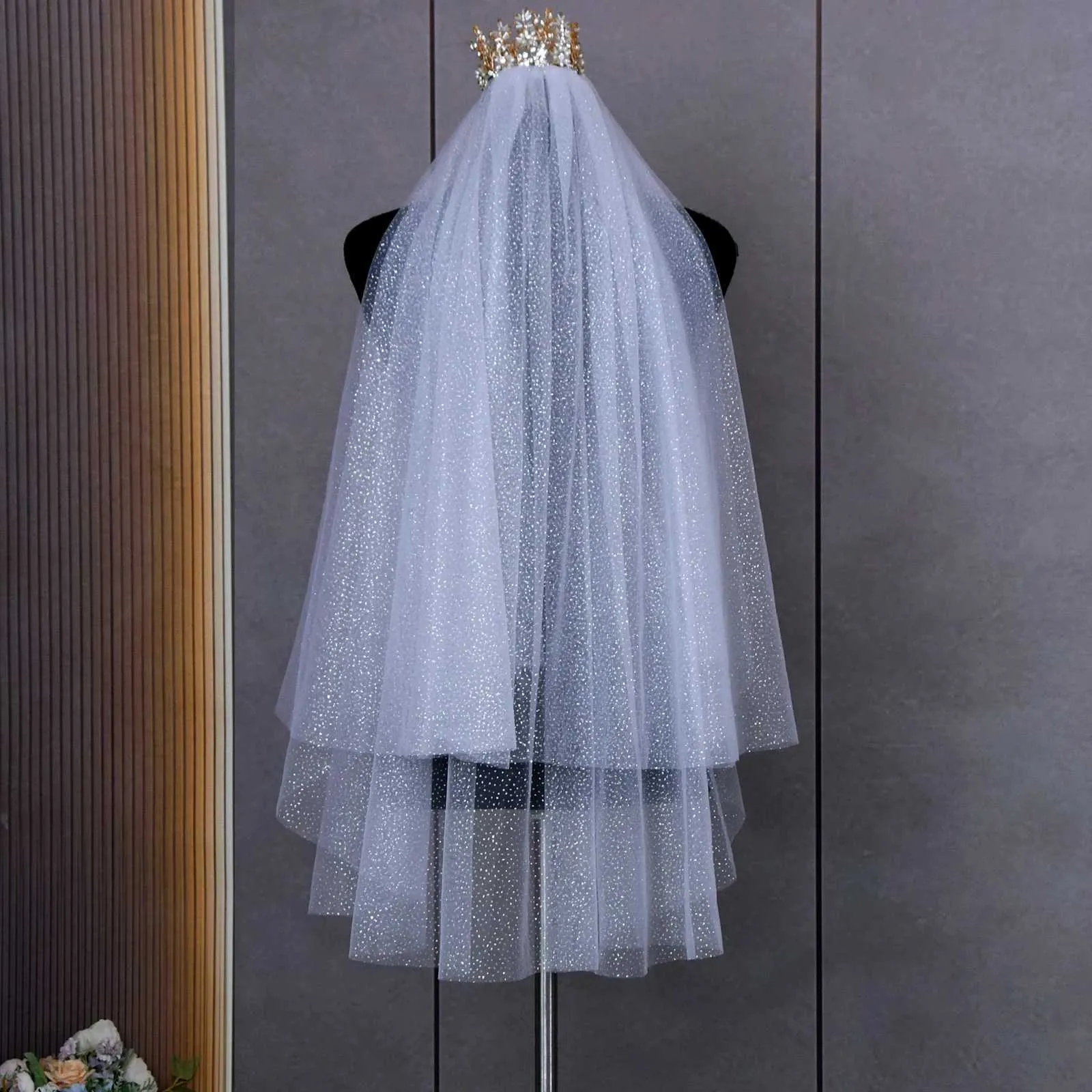 Sparkle Bridal Veil 2 Tier Soft Tulle With Comb For Wedding_voghion.com