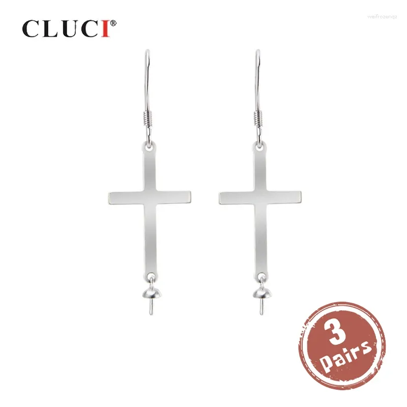 Dangle Earrings Cluci 3 Pair 925 Sterling Silver Cross Women Anniversary Pearl Cropring Thupting Drop SE052SB