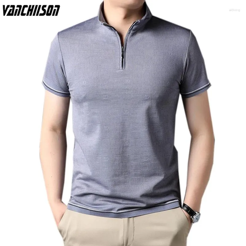 Men's T Shirts Men 50% Cotton Shirt Tops Short Sleeve Stand Collar For Summer Dobby Fabric Business Office Casual Male Fashion Clothing