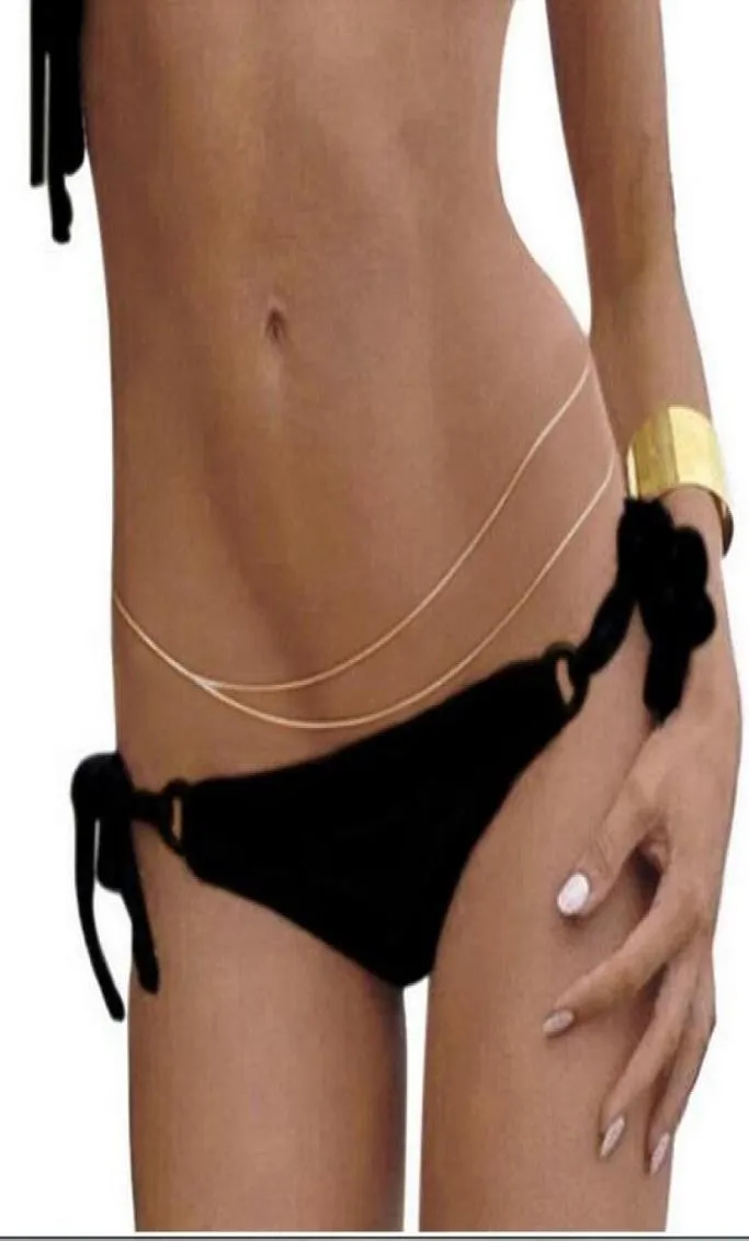 Sexy dubbele laag gouden zilveren kleur buikketen mode bikini taille link kettingen lichaam sieraden voor vrouwen zomer toegangspries7288046