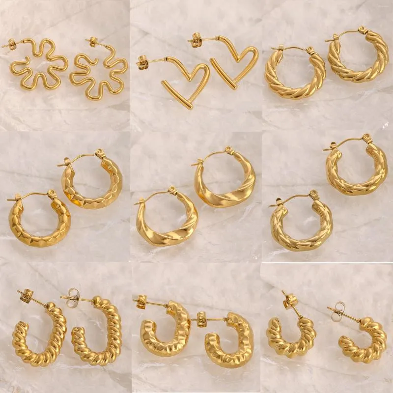 Hoop Earrings Stainless Steel Twisted Rope For Women Flower/Heart/U/C Shaped Chunky Fashion Girl Jewellery Gifts