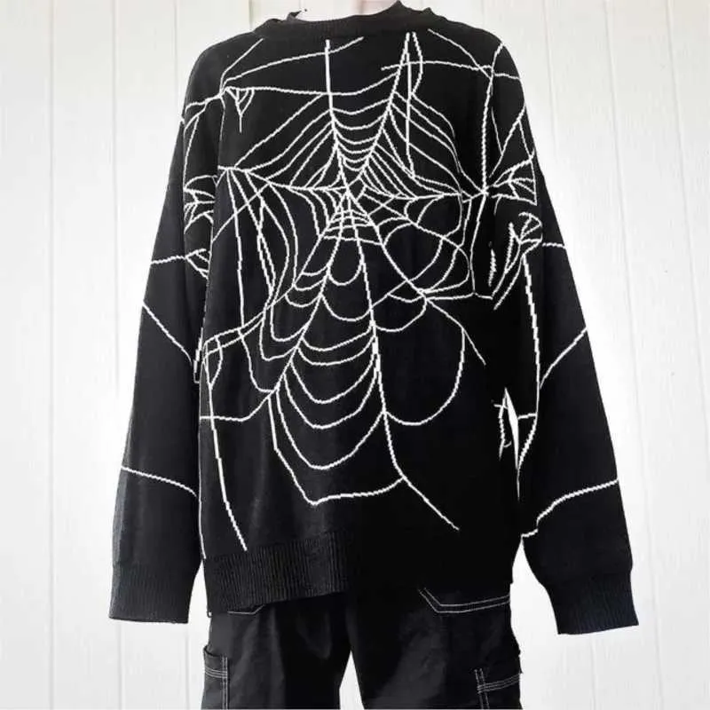 Męskie swetry gotyckie sweter pająk spider druk ciemna dzianina punkowa vintage strtwear ponadwymiarowa bajka z grunge zima 2022 -Clothes H240513