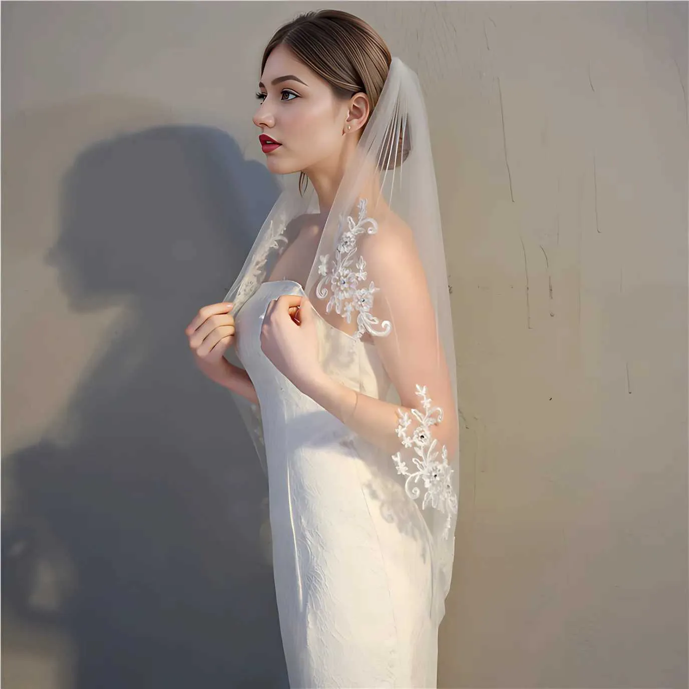 Schmuck Klassische Hochzeit Spitze Rand Braut Schleier 1 Tier Diamant Ellenbogen Länge Schleier Braut Haar Zubehör Bachelorette_voghion.com