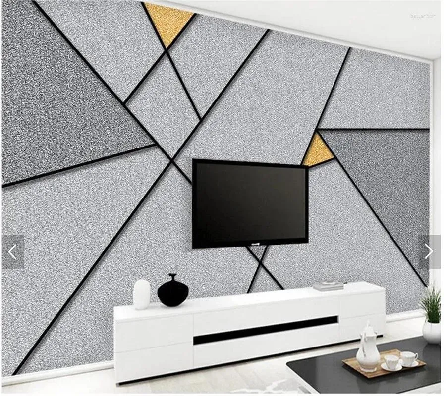 Wallpapers Custom 3D Papel De Parede Geometric Lined Square Fresco For Living Room Bedroom Sofa Background Home Decor Wallpaper
