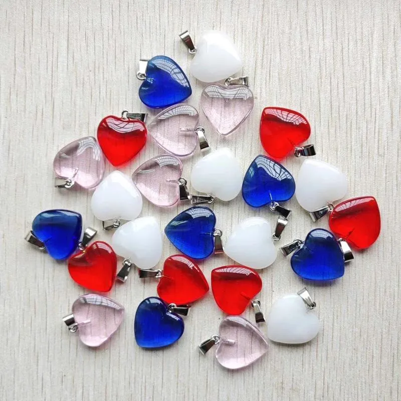 Colliers de pendentif 20 mm coeur de bonne qualité mix de verre pendentiels en verre charmes pour les accessoires de bijoux de bricolage fabriquant en gros 25 pcs / lot rapide