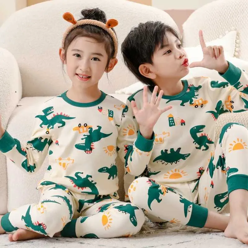 Cotton Kids Pajama Set Comfy Cat Cartoon Winter Sleepwear for Boys and Girls