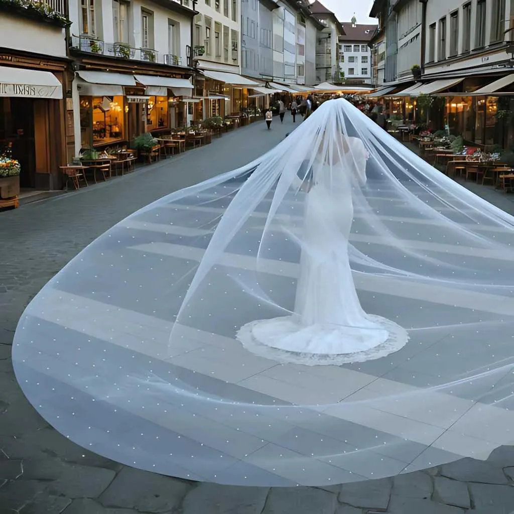 Haarschmuck 3M Lange Kathedrale Perlen Braut Kirche Schleier Pracht Perlen Nagel Hübsche Hochzeit Zubehör 1 Tier Weich_voghion.com