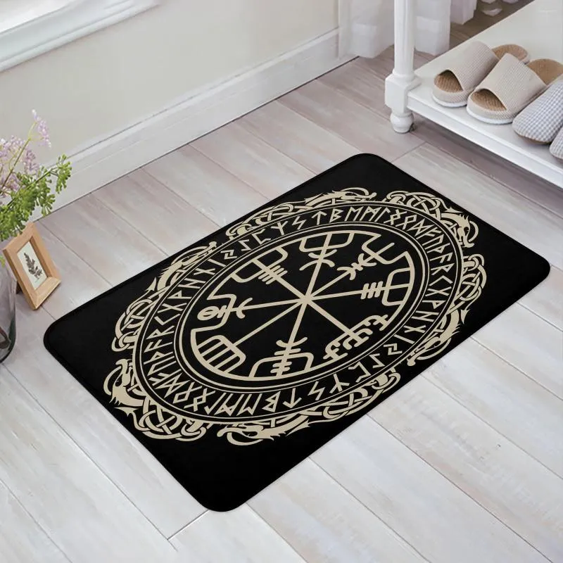Carpets Mandala Compass Black Tattoo Medieval Kitchen Doormat Bedroom Bath Floor Carpet House Hold Door Mat Area Rugs Home Decor