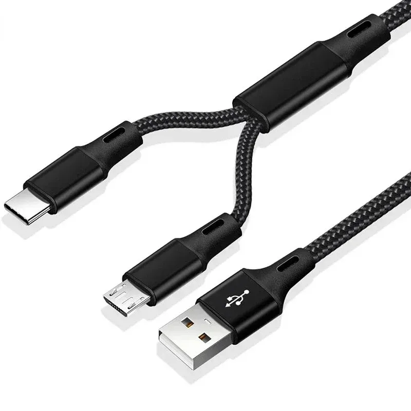 2 in 1 micro USB kabeltype C kabels snel ladingslader kabel tablet telefoon laadkoord 2in1 nylon gevlochten mobiele Android -draden