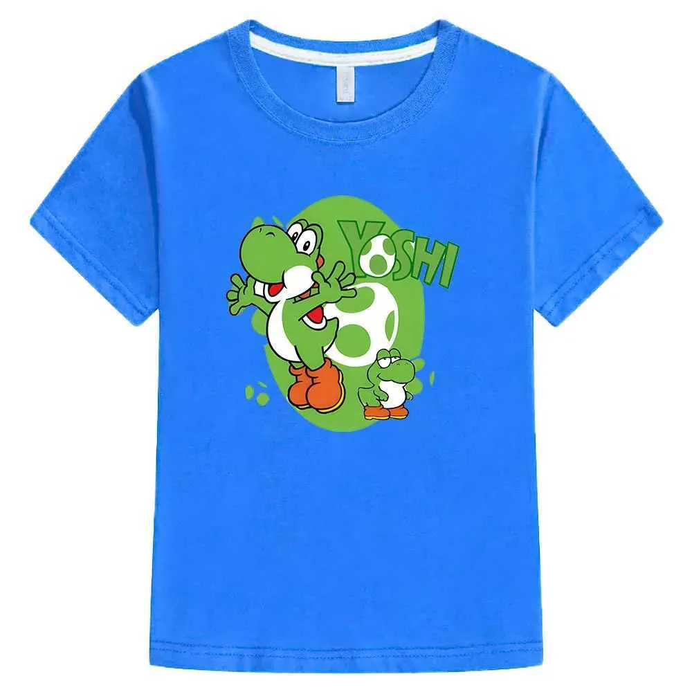 T-Shirts% 100 Pamuklu Çocuk Giysileri Erkekler/Kızlar T-Shirt Süper Smash Bros Yoshi Gömlek Karikatür Baskı Çocuk T Shirt Yaz Günlük Bebek Tees T240509