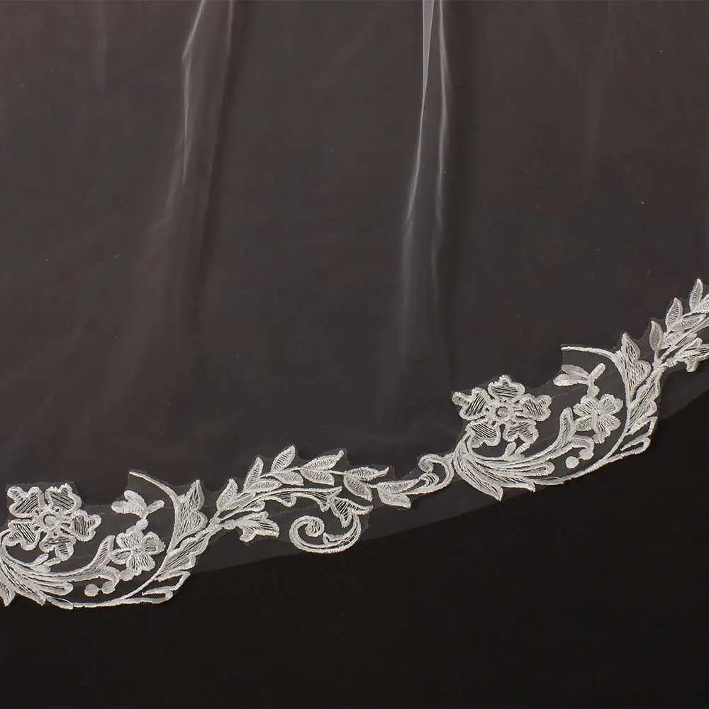 Hair Jewelry Long Veil 1 Tier Veils Scallop Lace Trim Wedding Bridal Accessories Soft Tulle white Veu VP105_ipsvogv.com