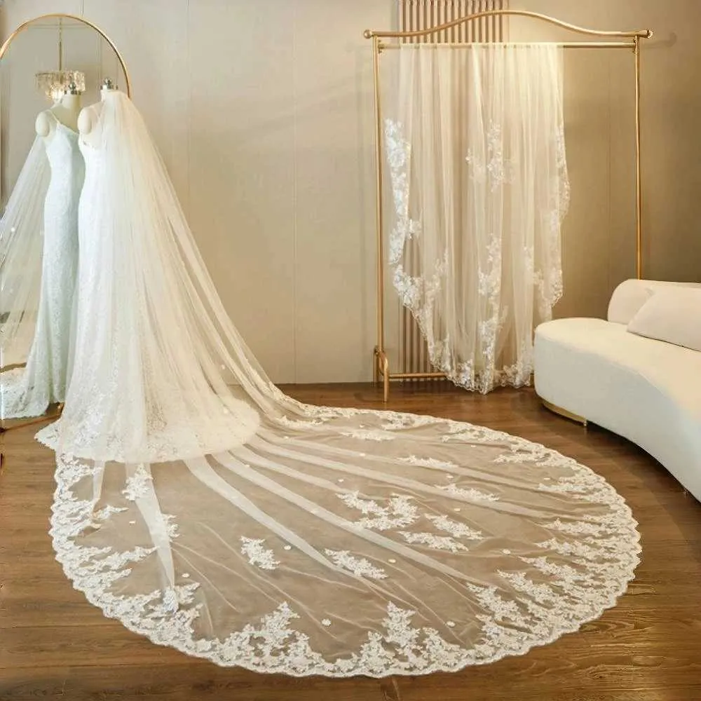 Bijoux de cheveux V67 voiles longs Style cathédrale dentelle brodée patch voile de mariage 1 niveau accessoires de robe de mariée pour_voghion.com