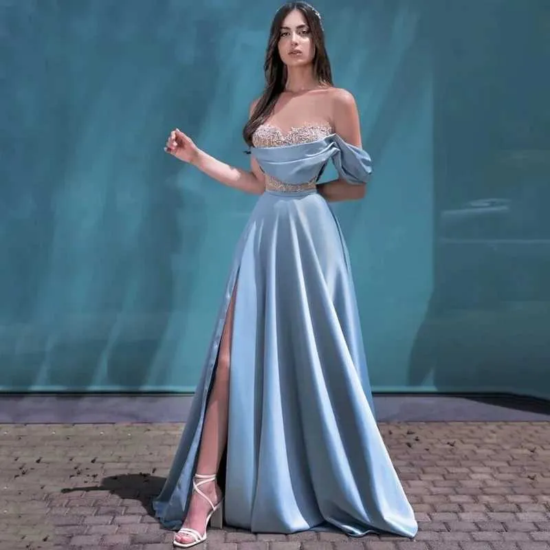 활주로 드레스 섹시 볼 이브닝 드레스 새틴 하이 슬릿 공식 행사 파티 파티 플로어 핑킹 A- 라인 레이스 칵테일 커스텀 드레스 2024