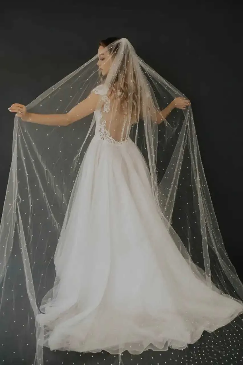 Haarschmuck 3M Lange Kathedrale Perlen Braut Kirche Schleier Pracht Perlen Nagel Hübsche Hochzeit Zubehör 1 Tier Weich_voghion.com