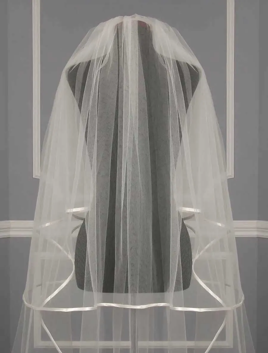 Gioielli per capelli Eastalley Bordo del nastro Tulle Due strati Lunghi Veli da festa da sposa Accessori da sposa para velo de novia_voghion.com