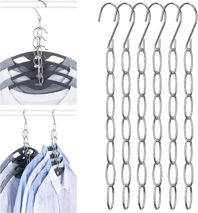 Hangers 6 Pack Metal Collapsible Vertical Clothes Hanger With 8 Slots Magic Foldable Space Saver For Closet Organizer Storage