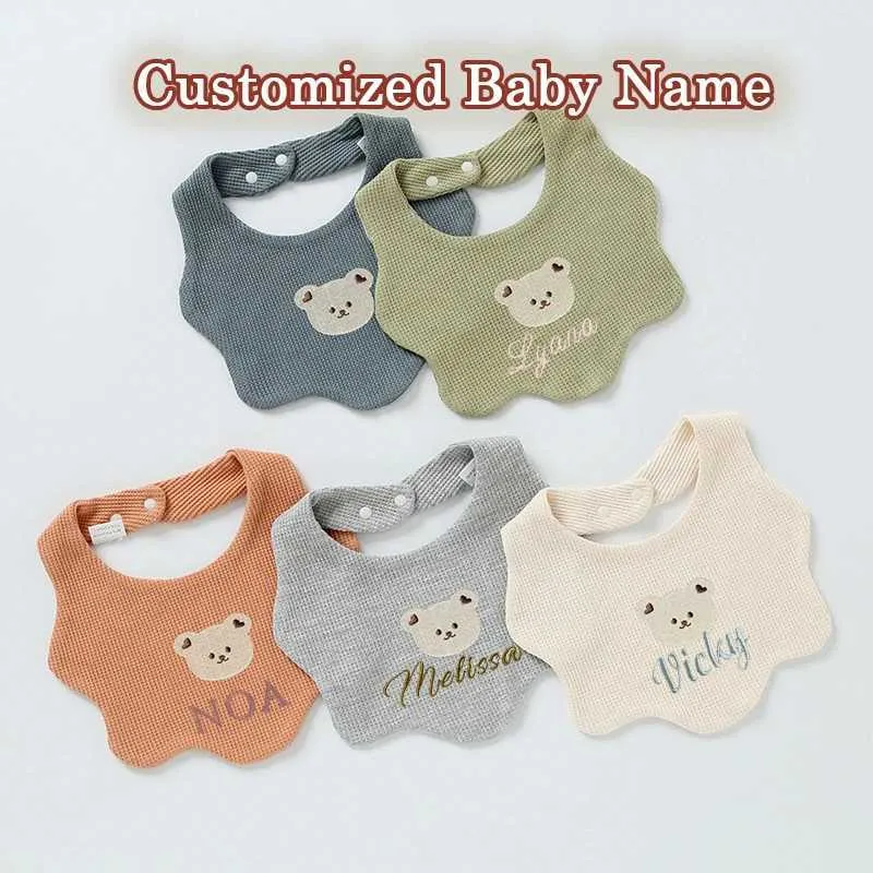 TQVL Bibs Burp Cloths Personalized baby girl items cute bear bib apron clothes newborn scarf boy waterproof cotton name gift d240513