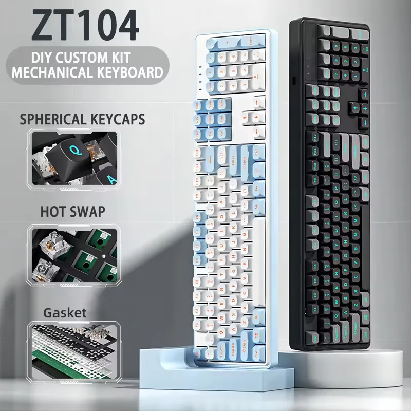 ZT104 104 touches blanc rétro-éclairé en pleine taille clavier mécanique de jeu avec commutateur de sliver câblé pour les joueurs PC de bureau pour ordinateur portable