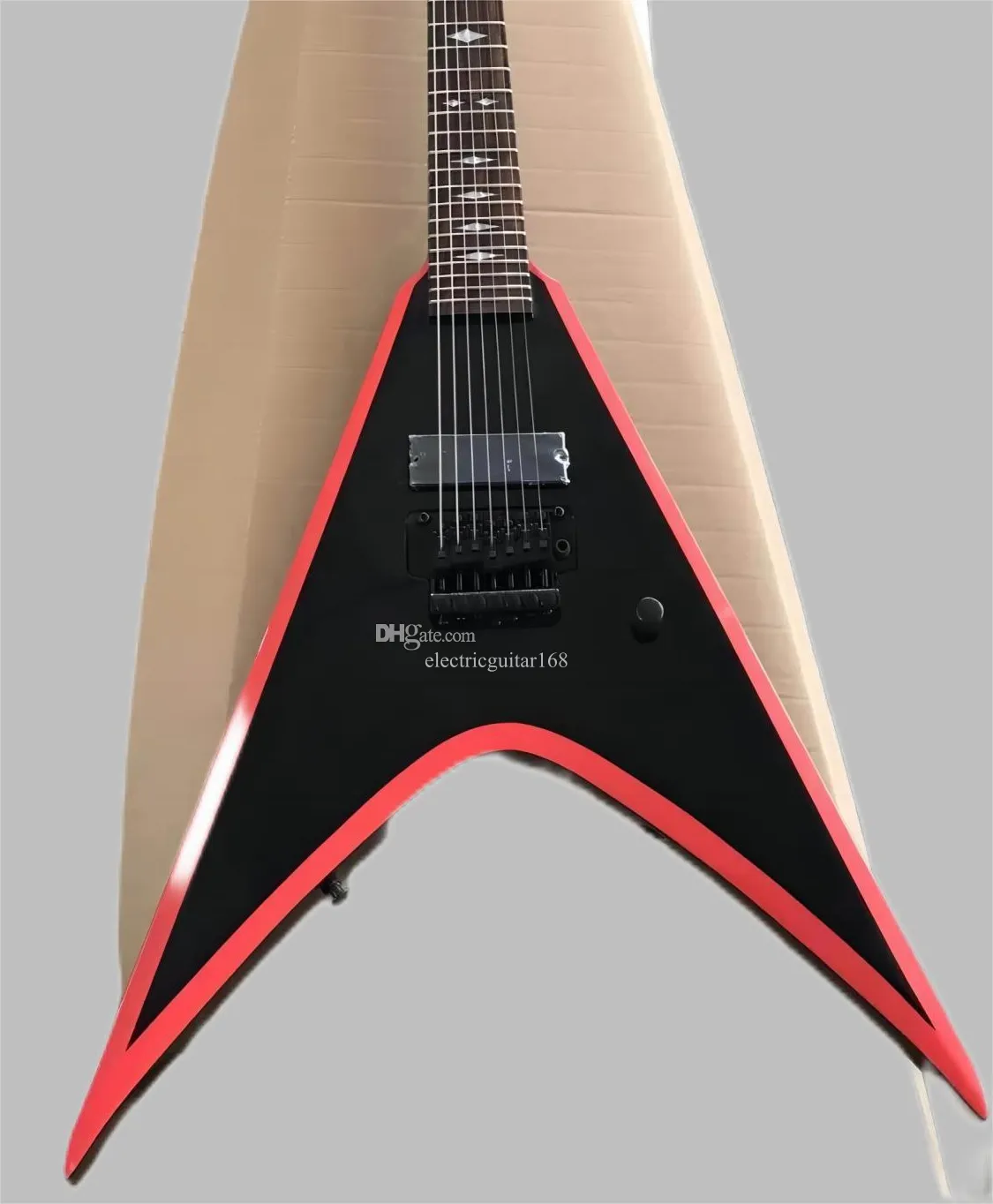 Custom Shop Rich Flying V Red Stripe Black E -Gitarre Floyd Rose Tremolo Bridge Whammy Bar, Diamond Phombus Inlay, schwarze Hardware