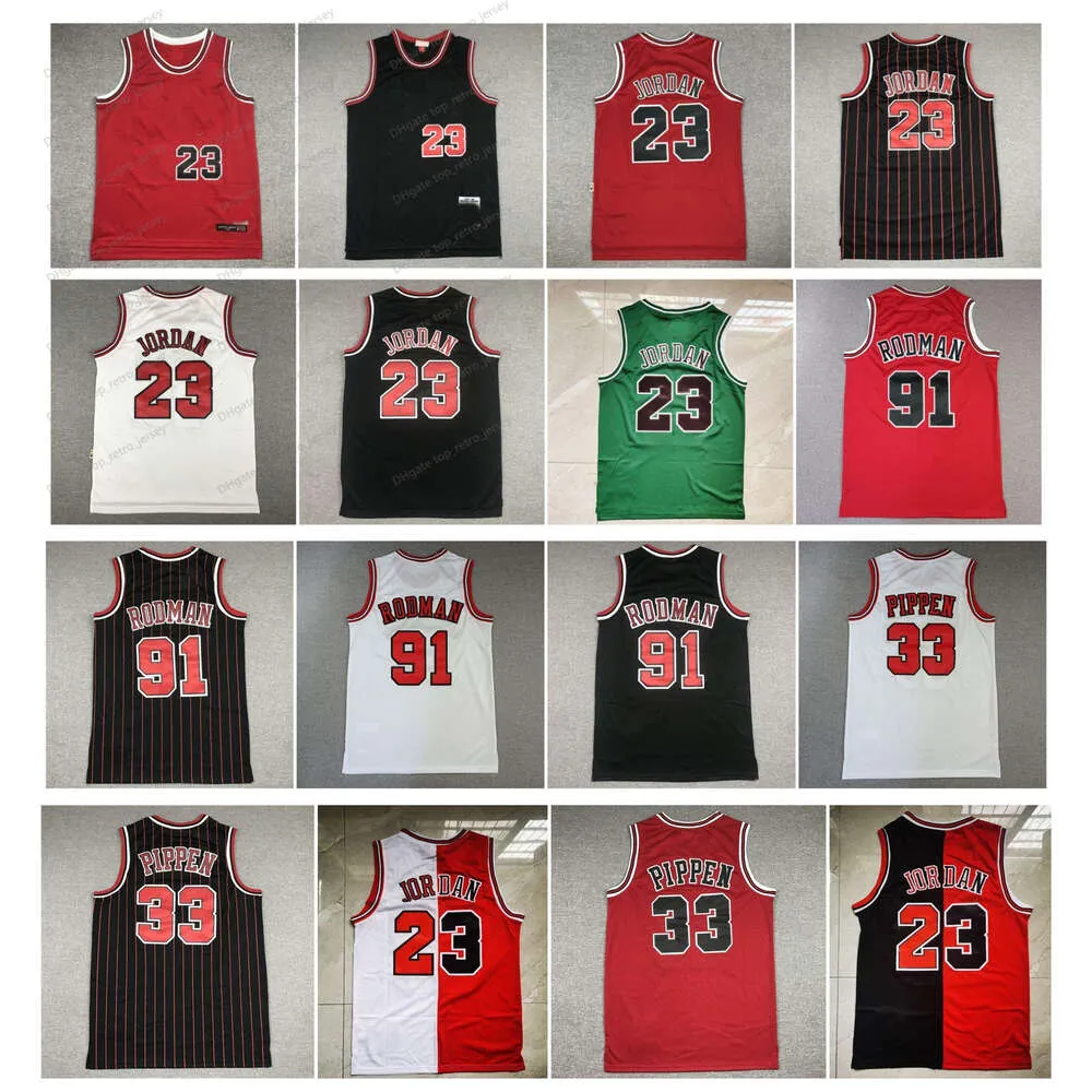23 Michael Jor Dan 33 Scottie Pippen Basketball Jersey 91 Dennis Rodman Throwback rouge blanc noir Green Taille S-xxl