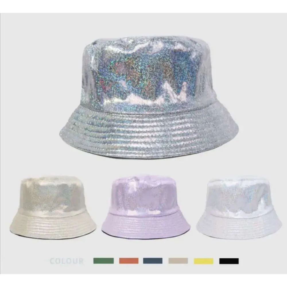 Party Stage Hat Laser Bucket Shinny Wear Pu Leather Sparkle Wide Brim Fisherman Chapeaux de Christmas Festival Holographique Hip Hop Couleur métallique pour M S S