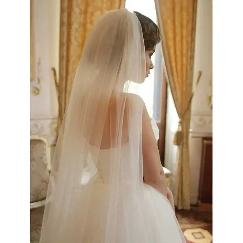 Bijoux de cheveux ivoire cathédrale tulle souple mariage simple niveau mariée vs avec peignes 108/274 cm longueur personnalisée une couche_voghion.com