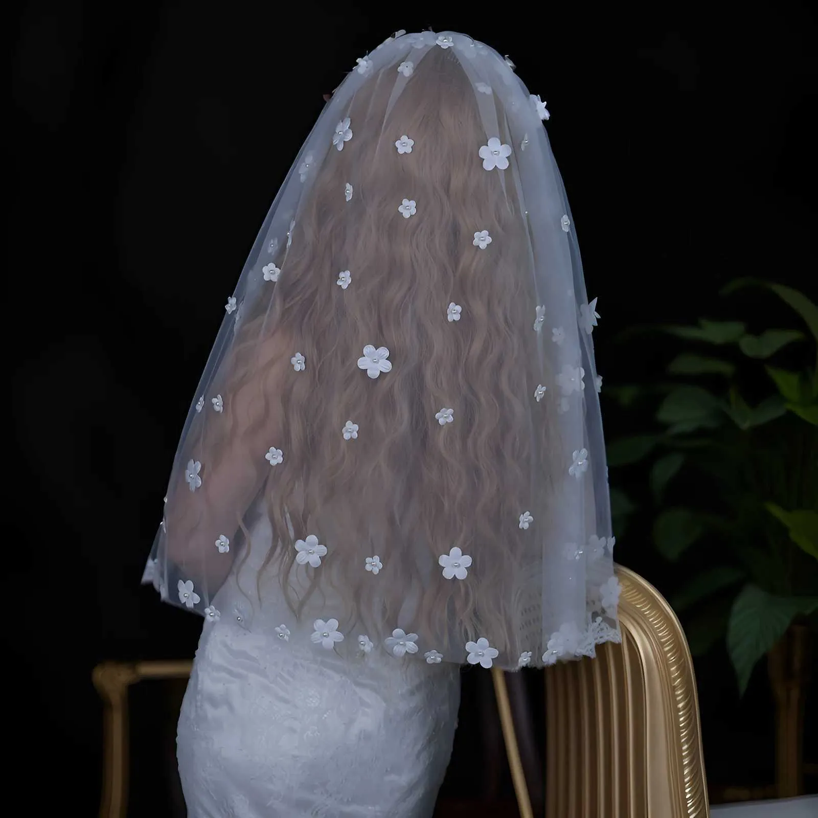 Gioielli per capelli Corti Matrimonio Fiori 3D Comunione Ghirlanda Ragazze Mini Velo da sposa Addio al nubilato Accessori per_voghion.com