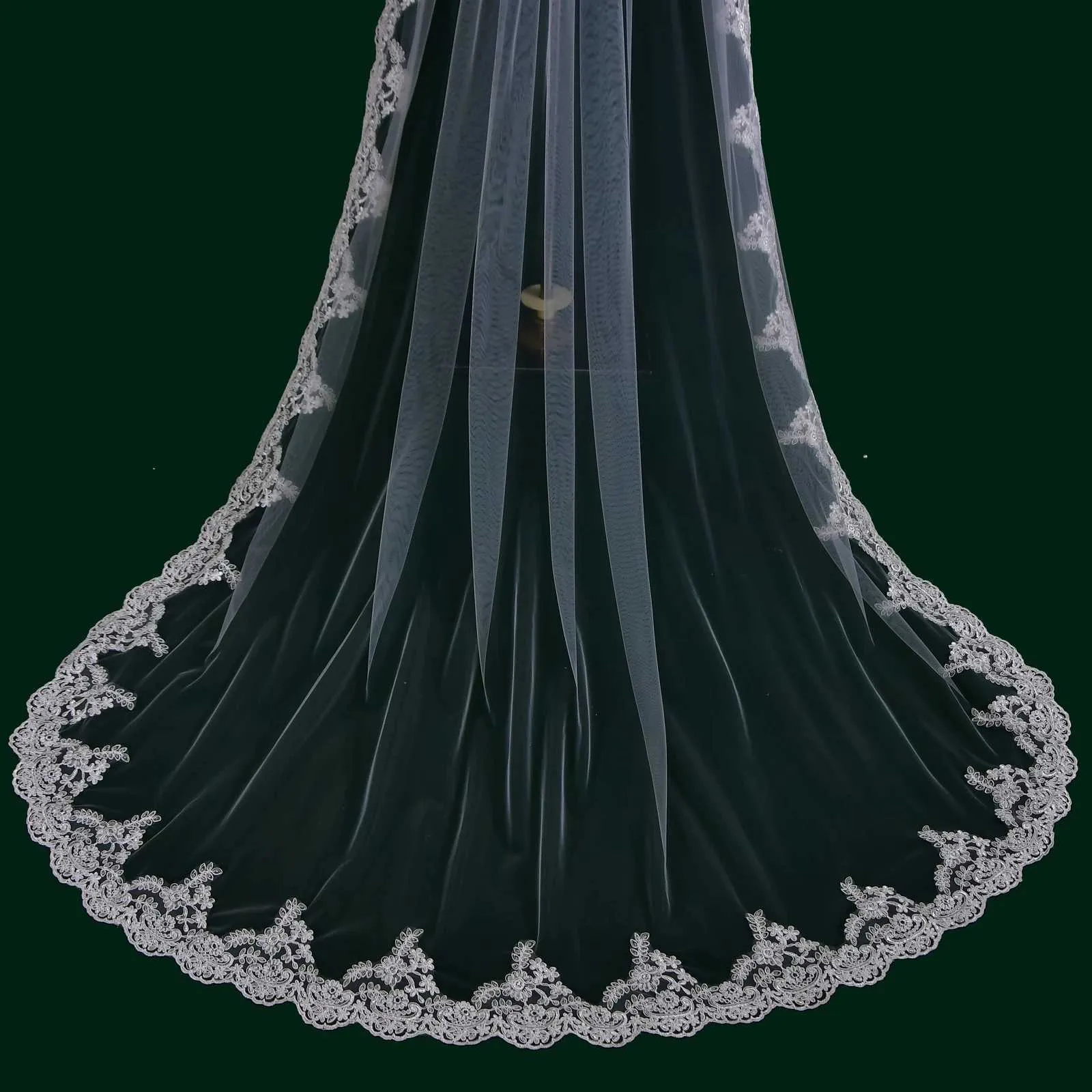 Gioielli per capelli M24 Veli lunghi 2 strati Sposa con fard Cattedrale Lunghezza Pizzo Applique Bordo Velo Accessori da sposa_voghion.com