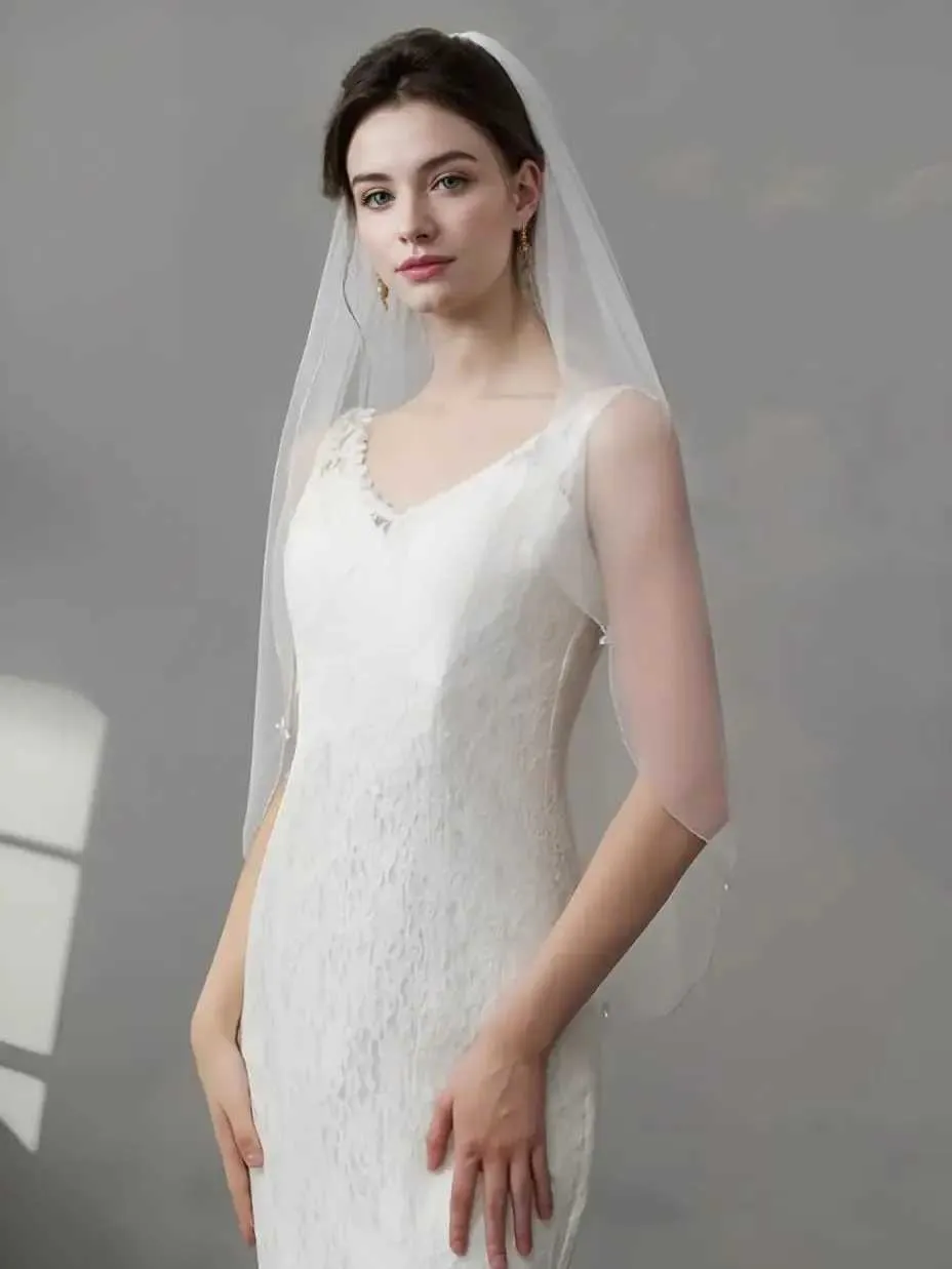 Eleganter Brautschleier Mit Perlen Und Strass Für Brautfrisuren_voghion.com