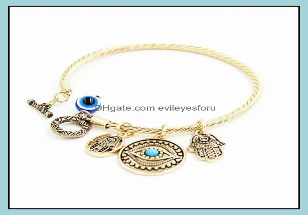 Charm Bracelets Symbol Evil Eye Charm Bracelets For Women Girls Turkish Lucky Blue Eyes Fatima Hand Bracelet Fashion Bangle Jewelr6029967