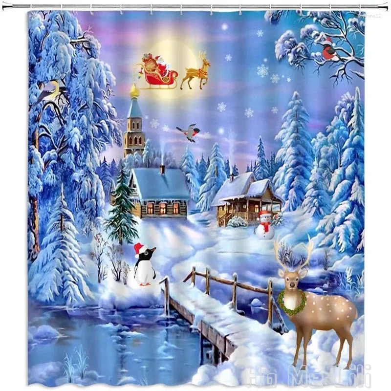 Courteaux de douche Joyeux Noël par Ho Me Lili rideau d'hiver neige drôle de neige drôle Santa Claus Reindeer Sled Wonderland Bathroom Decoration