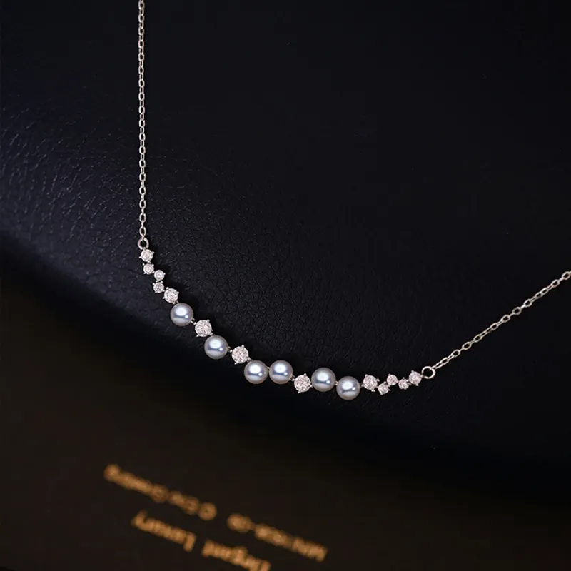 Urok 925 Sterling Srebrny Naszyjnik Chocker Pearl Lab Diamond Wedding Wedding Naszyjnik dla kobiet Bridal Promise Party Biżuteria