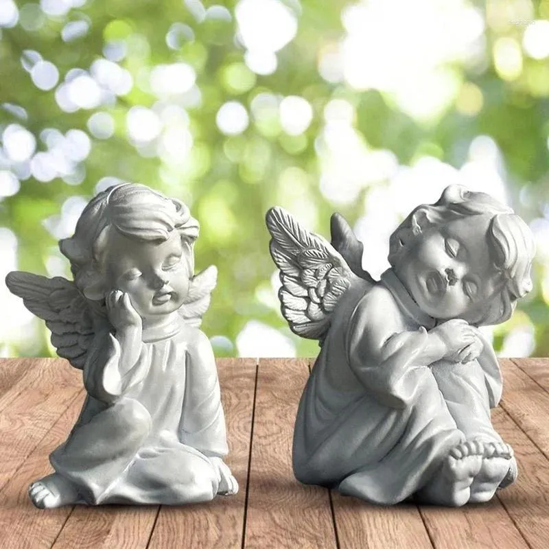 Figurines décoratives ailes ange statue sieste jardin figure résine petite fille sculpture mignon fleurs décoration de fée