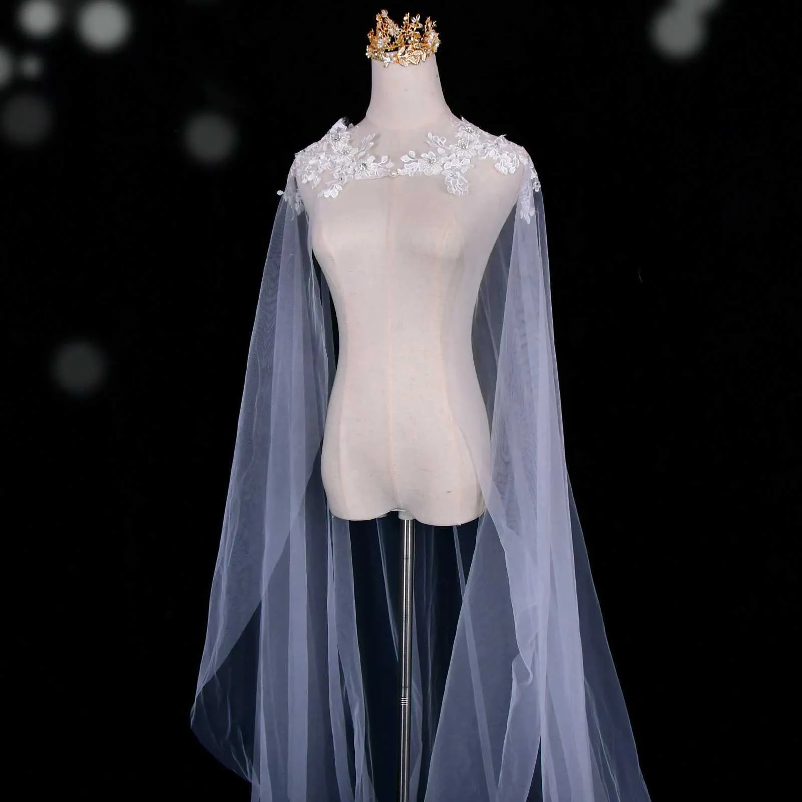 Haarschmuck VG53 Hochzeit Kathedrale Länge Bolero Braut Cape Schleier Jacke Damen Übergröße Schal Braut Accessoires_voghion.com
